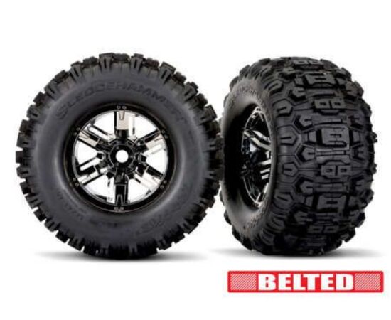 LEM7871X-Tires &amp; wheels, assembled, glued (X-M axx black chrome wheels, Sledgehammer belted tires, dual profi