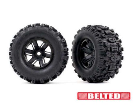 LEM7871-Tires &amp; wheels, assembled, glued (X-M axx black wheels, Sledgehammer belted tires, dual profile (4.3