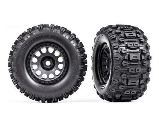 LEM7876-Tires &amp; wheels, assembled, glued (XRT Race black wheels, Sledgehammer tire s, foam inserts) (left &amp;