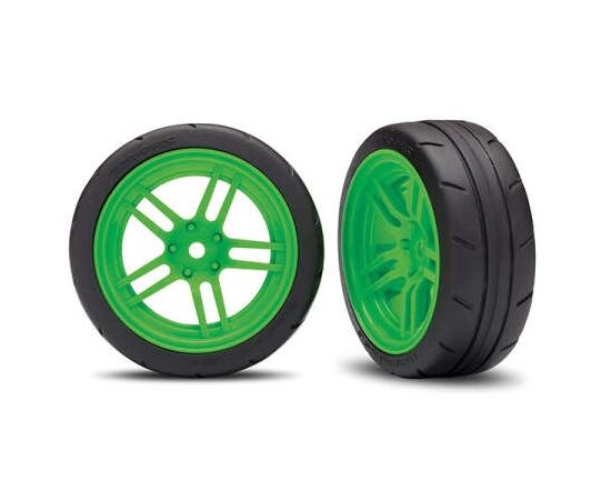 LEM8373G-Tires and wheels, assembled, glued (s plit-spoke green wheels, 1.9' Response tires) (front) (2) (VXL