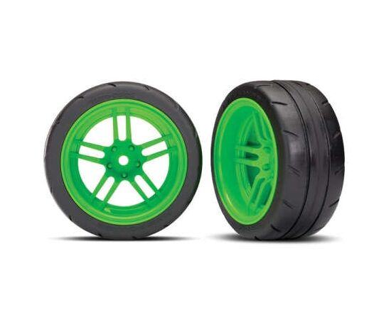 LEM8374G-Tires and wheels, assembled, glued (s plit-spoke green wheels, 1.9' Response tires) (extra wide, rea