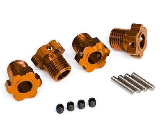 LEM8654A-Wheel hubs, splined, 17mm (orange-ano dized) (4)/ 4x5 GS (4)/ 3x14mm pin (4 )