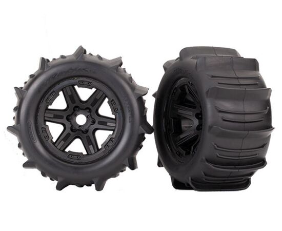 LEM8674-Tires &amp; wheels, assembled, glued (bla ck 3.8' wheels, paddle tires, foam inserts) (2) (TSM rated)&nbsp; &nbsp;