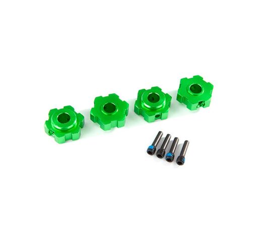 LEM8956G-Wheel hubs, hex, aluminum (green-anod ized) (4)/ 4x13mm screw pins (4)