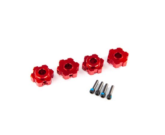 LEM8956R-Wheel hubs, hex, aluminum (red-anodiz ed) (4)/ 4x13mm screw pins (4)