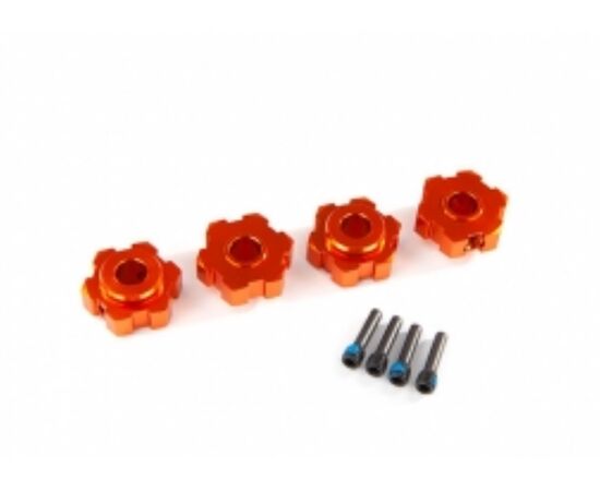 LEM8956T-Wheel hubs, hex, aluminum (orange-ano dized) (4)/ 4x13mm screw pins (4)