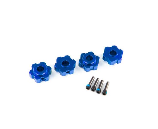 LEM8956X-Wheel hubs, hex, aluminum (blue-anodi zed) (4)/ 4x13mm screw pins (4)