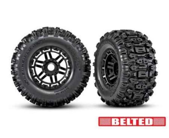 LEM8979-Tires &amp; wheels, assembled, glued (bla ck wheels, belted Sledgehammer All-Te rrain tires, dual profil
