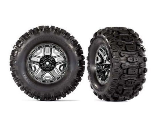 LEM9072-Tires &amp; wheels, assembled, glued (bla ck chrome 2.8' wheels, Sledgehammer t ires, foam inserts) (2)