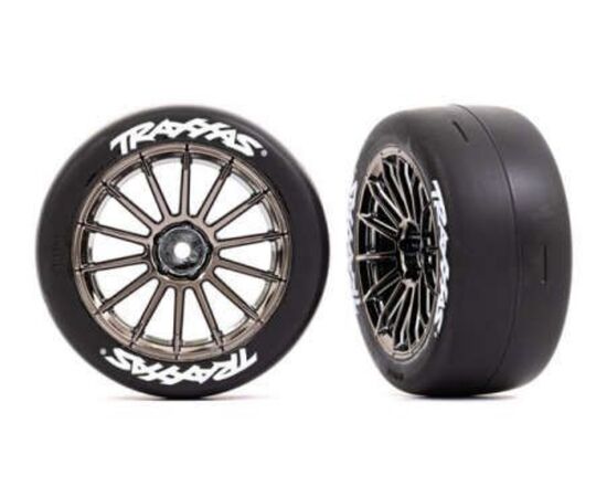 LEM9374R-Tires and wheels, assembled, glued (m ulti-spoke black chrome wheels, 2.0' slick tires with Traxxas