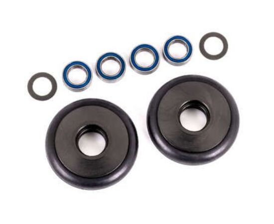 LEM9461T-Wheels, wheelie bar, 6061-T6 aluminum (gray-anodized) (2)/ 5x8x2.5mm ball bearings (4)/ o-rings (2)/