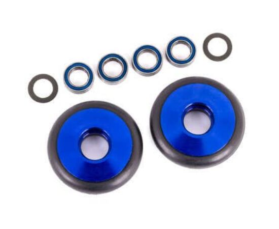 LEM9461X-Wheels, wheelie bar, 6061-T6 aluminum (blue-anodized) (2)/ 5x8x2.5mm ball bearings (4)/ o-rings (2)/