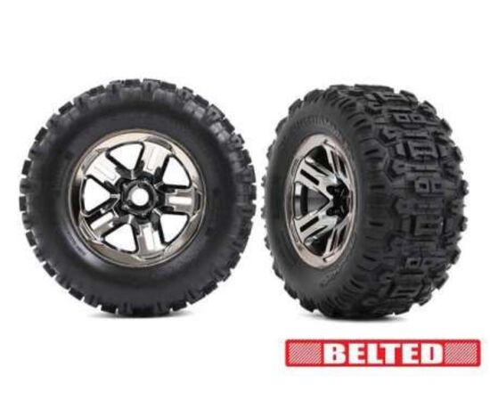 LEM9573A-Tires &amp; wheels, assembled, glued (3.8 ' black chrome wheels, belted Sledgeh ammer tires, foam insert