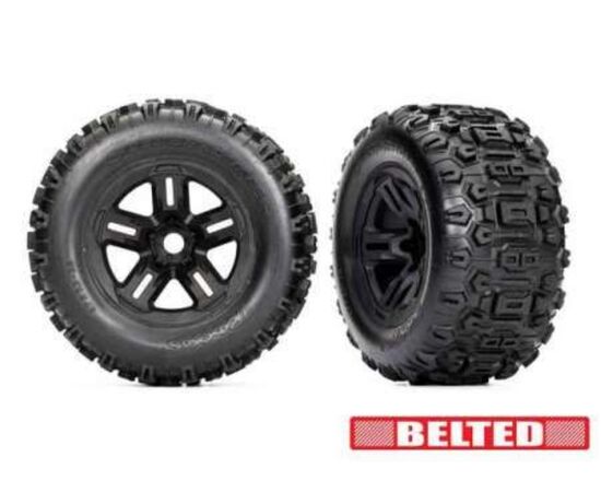 LEM9573-Tires &amp; wheels, assembled, glued (3.8 ' black wheels, belted Sledgehammer t ires, foam inserts) (2)