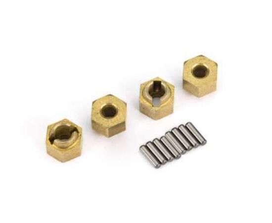 LEM9750X-Wheel hubs, 7mm hex (brass) (4)/ axle pins (8)