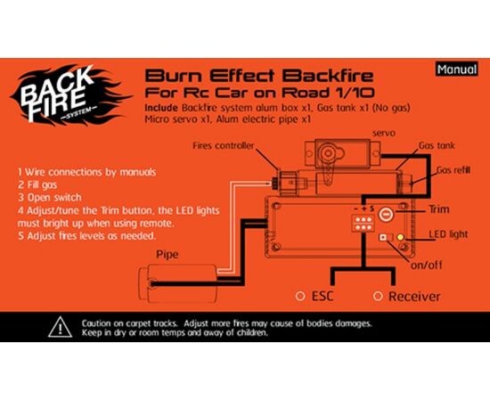 3-20202BL1-Burn Effect BackFire Black for 1/10 RC On Road Cars
