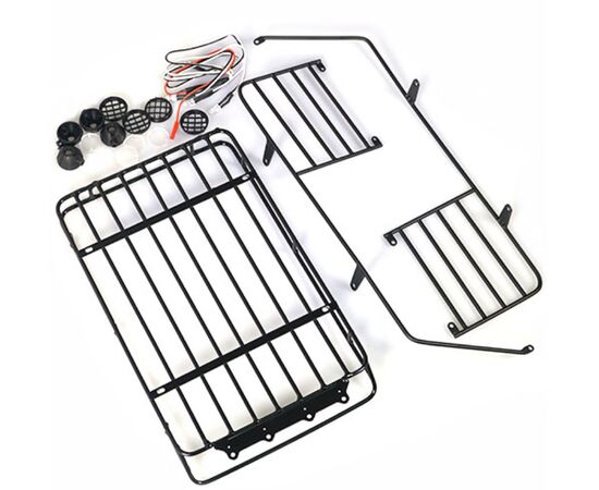 3-YA-0561-Metal Roll Cage with Luggage Tray and White Led Light for Jeep Wrangler Body 1/10