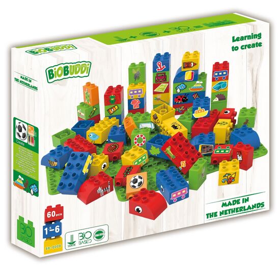 BIOBUDDI Blocks& 2 Plates Boys 60 pcs
