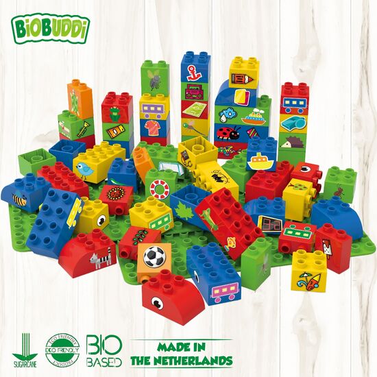 LEMBB0008-BIOBUDDI Blocks&amp; 2 Plates Boys 60 pcs