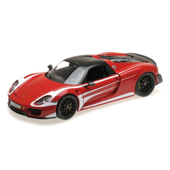 PORSCHE 918 Spyder 2013 rouge 1:18 w/ Weissach Package W/ White Stripes