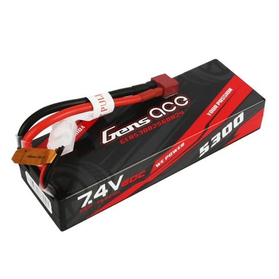 Gens Ace LiPo Bashing 5300mAh 7,4V 60C 2S1P Deans Hardwired Case 24#