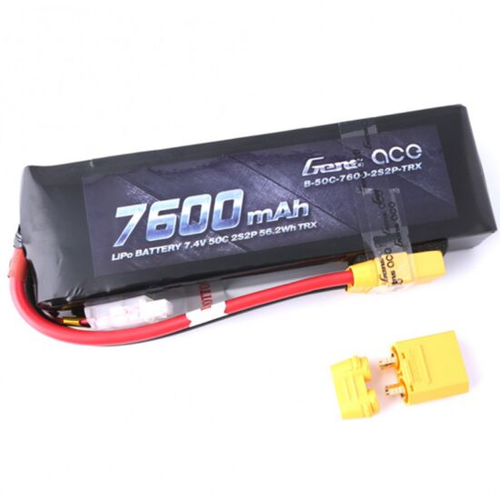 Gens ace 7600mAh 7.4V 50C 2S2P Lipo Battery with XT60 Plug (Fit Traxxas cars)