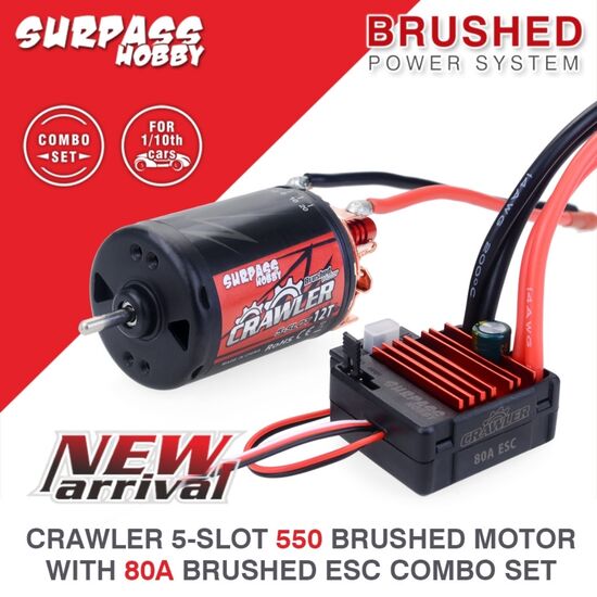 SP-055000-31-SURPASS 550 Brushed skewed armature 5 slot 12T 13400 RPM + ESC BRUSH 80A for Crawler