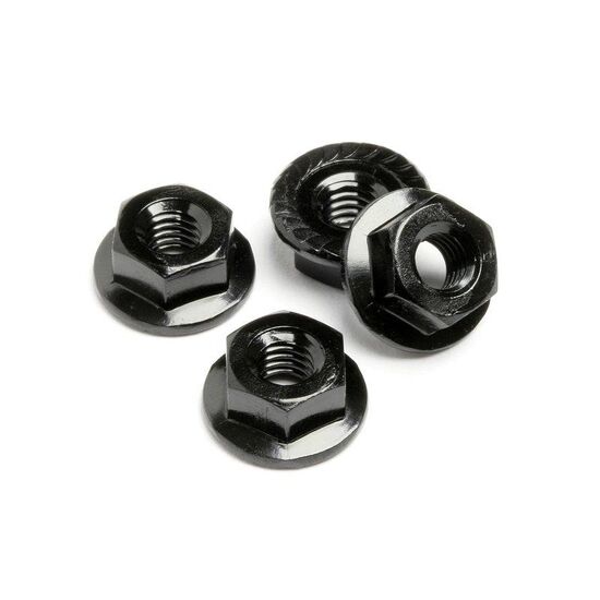 WHEEL NUT M4 SERRATED (BLACK/4pcs)