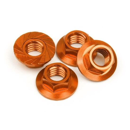 SERRATED FLANGE NUT M4 (ORANGE/4pcs)