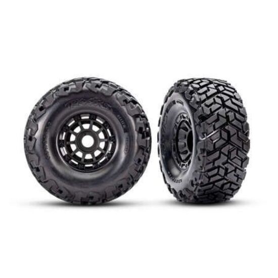 Tires & wheels, assembled, glued, lef t (1), right (1) (black wheels, Maxx Slash belted tires, foam inserts) (17