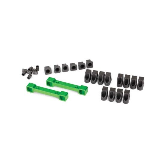 Mounts, suspension arms, aluminum (gr een-anodized) (front & rear)/ hinge p in retainers (12)/ inserts (6)