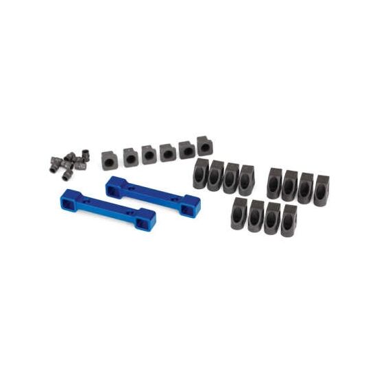 Mounts, suspension arms, aluminum (bl ue-anodized) (front & rear)/ hinge pi n retainers (12)/ inserts (6)