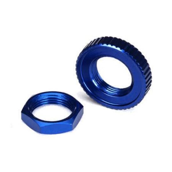 Servo saver nuts, aluminum, blue-anod ized (hex (1), serrated (1))
