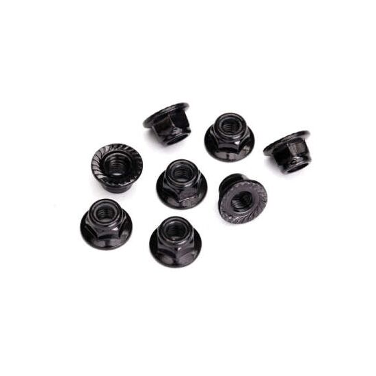 Nuts, 5mm flanged nylon locking (stee l, black serrated) (8)