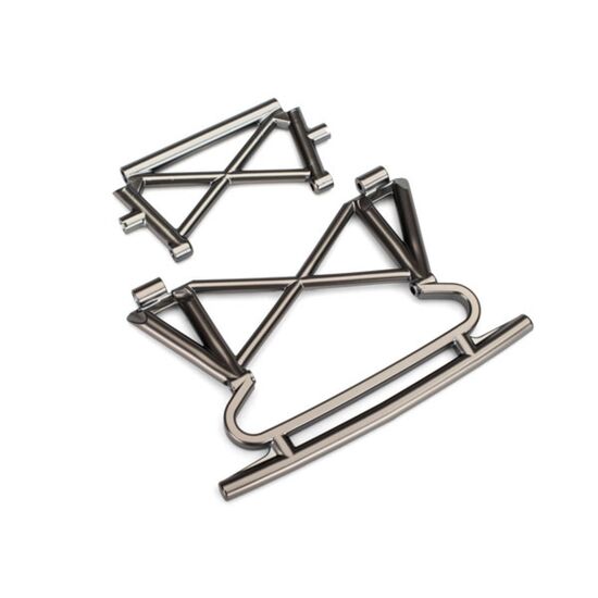 Bumper, front/ bumper support (satin black chrome-plated)