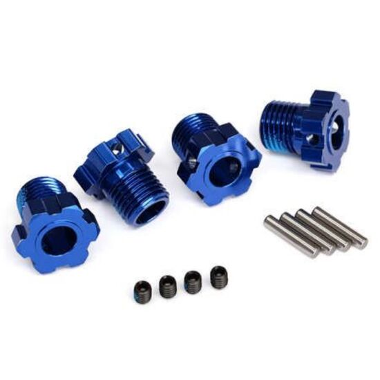 Wheel hubs, splined, 17mm (blue-anodi zed) (4)/ 4x5 GS (4), 3x14mm pin (4)