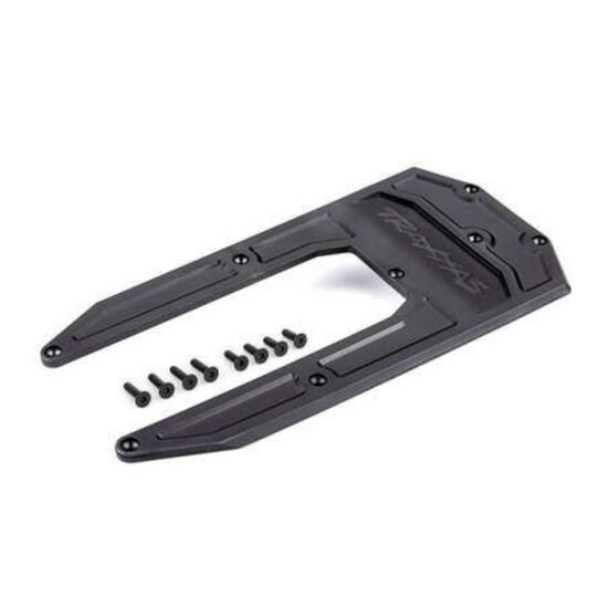 Skidplate, chassis, black (fits Sledg e)