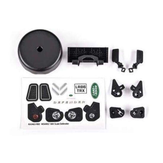 Grille/ mirrors, side (left & right)/ spare tire cover/ light retainers, b ody (front & rear, left & right)/ dec