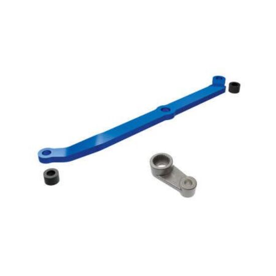 Steering link, 6061-T6 aluminum (blue -anodized)/ servo horn, metal/ spacer s (2)/ 3x6mm CCS (with threadlock) (1