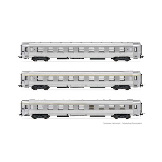 SNCF 3 voitures de voyageurs DEV Inox A9 + B10 + A5s Ep III