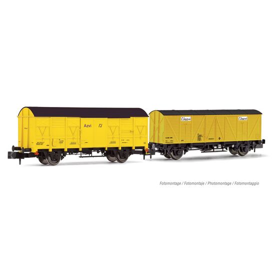 AZVI 2 gedeckte Güterwagen gelb J2 + J3 Ep.V-VI