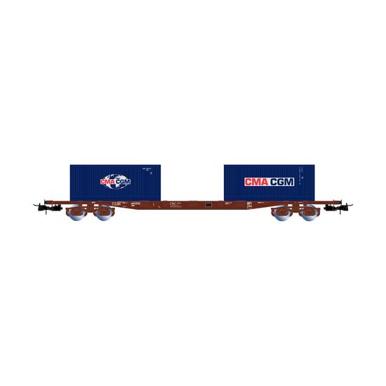 D-ERR 4 essieux. Wagon plat Sgnns avec Cont. CMA CGM