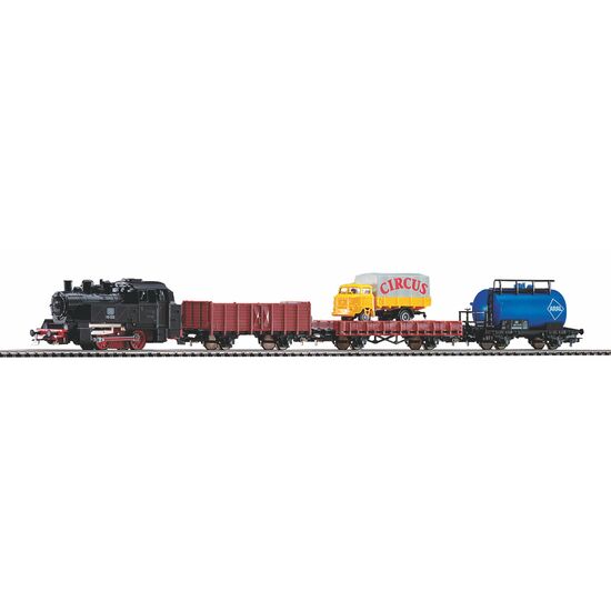 Coffret de départ locomotive tender + wagon de marchandises voie A avec ballast