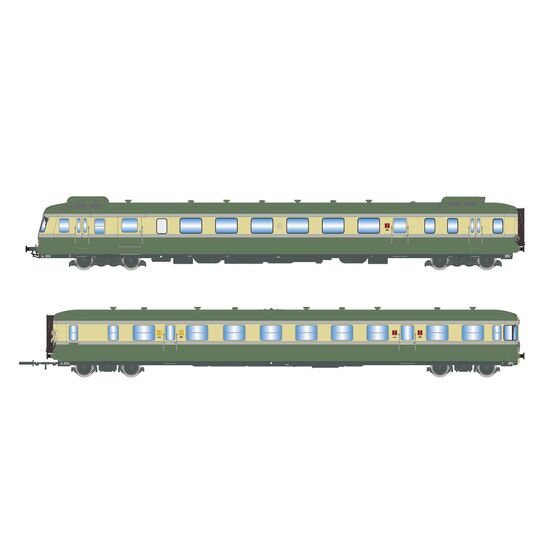 SNCF Automotrice diesel RGP II X 2719 + XRAB 7708 vert/beige Déflecteur de fumée Logo nouveau Ep.IV