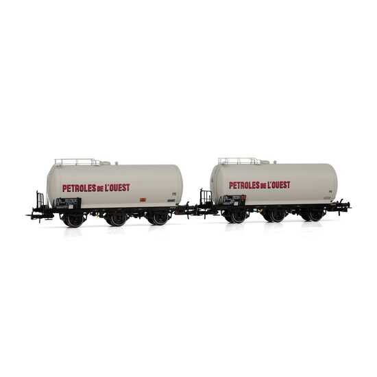 SNCF 2er-Set 3-achsige Kesselwagen PETROLES de L'OUEST grau Ep.IV