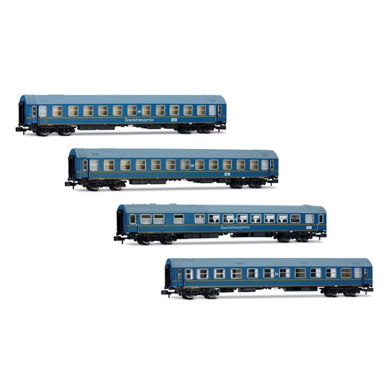 DR Coffret de 4 voitures voyageurs OSShD type B Touristen-Express Set 1 bleu 2x WLAB + 1x WR+1x Salo