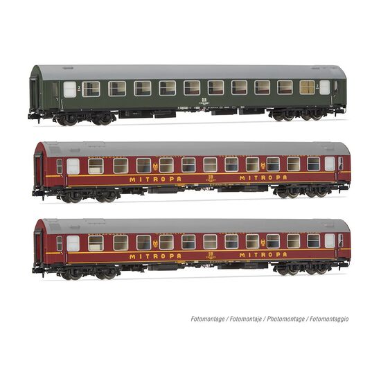 DR Coffret de 3 voitures voyageurs OSShD type B Spree-Alpen-Express Coffret 1 vert/rouge 1x Bc + 2x