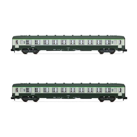 SNCF Coffret de 2 voitures voyageurs DEV AO (2x B10) vertes/grises avec logo nouille Ep.IV