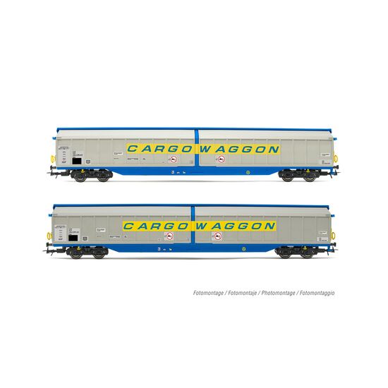DB Coffret de 2 wagons à parois coulissantes CARGOWAGGOn argentés avec light weathering effecT Ep.IV
