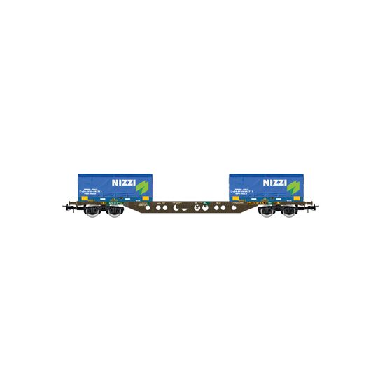 FS Wagon porte-conteneurs à 4 essieux Sgnss avec 2x 20' coil container NIZZI